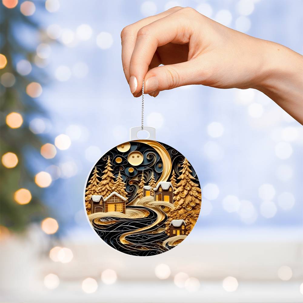 Village Quilling Effect Acrylic Ornament-[Heartfelt Family Gift]