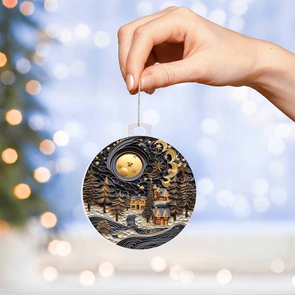 Village Quilling Effect Acrylic Ornament-[Heartfelt Family Gift]