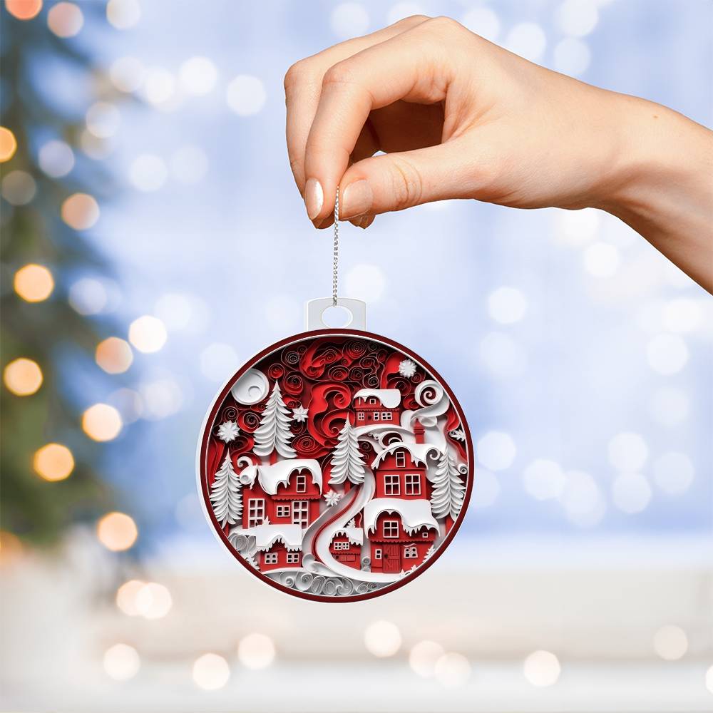Red Christmas Village Acrylic Ornament-[Heartfelt Family Gift]