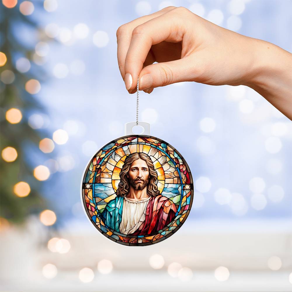 Jesus Stained Glass Effect Acrylic Christmas Ornament-[Heartfelt Family Gift]