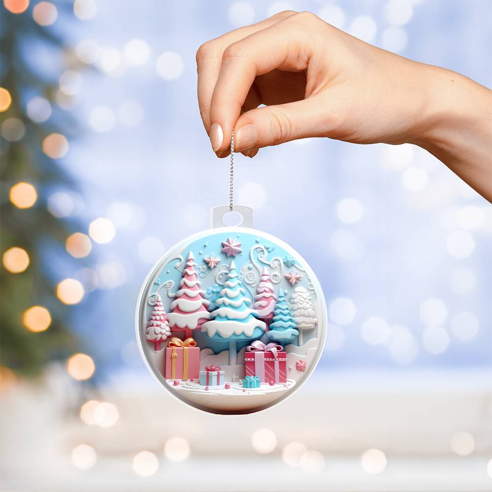 Pastel Pink and Blue Christmas Tree Ornament - Handcrafted Holiday Dcor-[Heartfelt Family Gift]