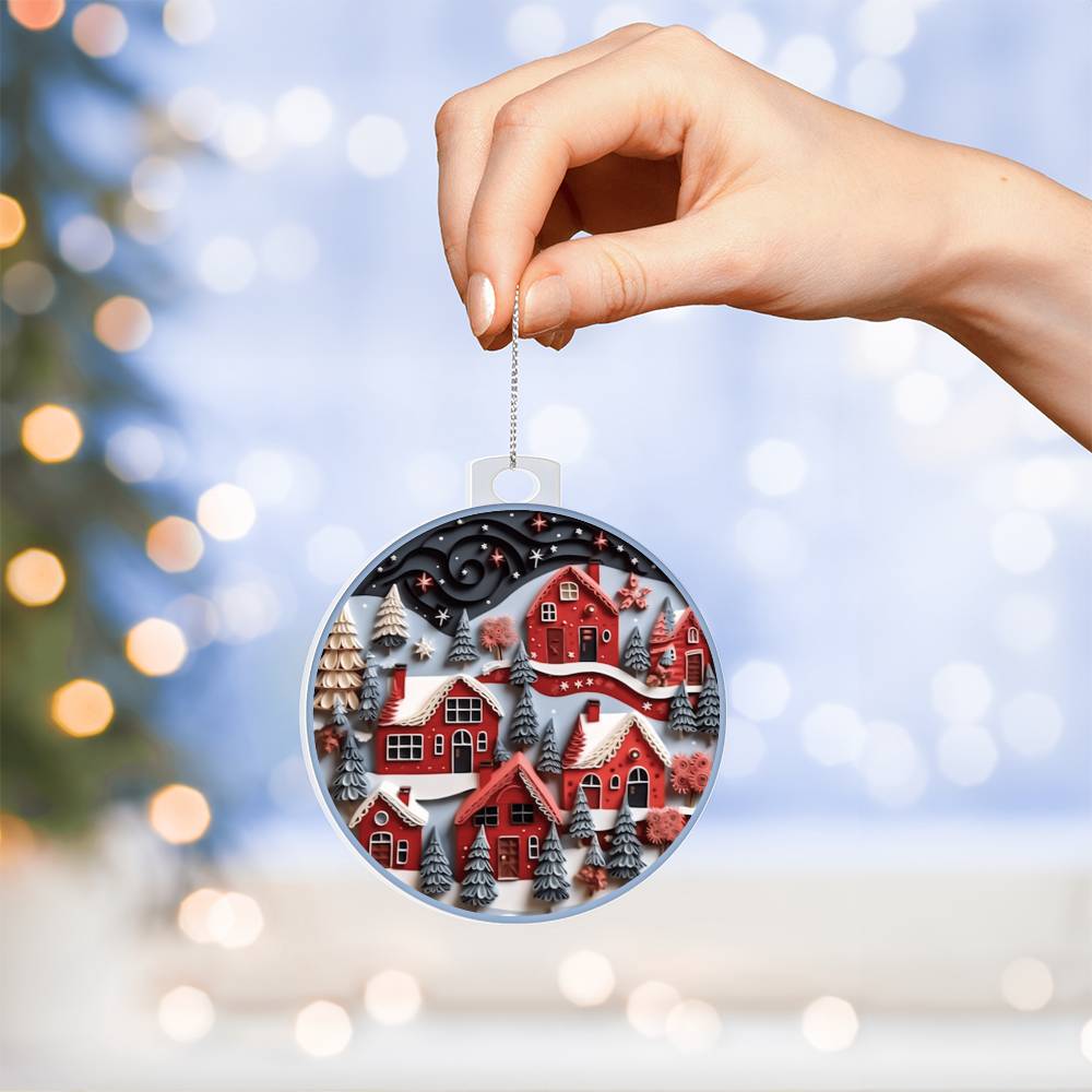 Red Christmas Village Acrylic Ornament-[Heartfelt Family Gift]