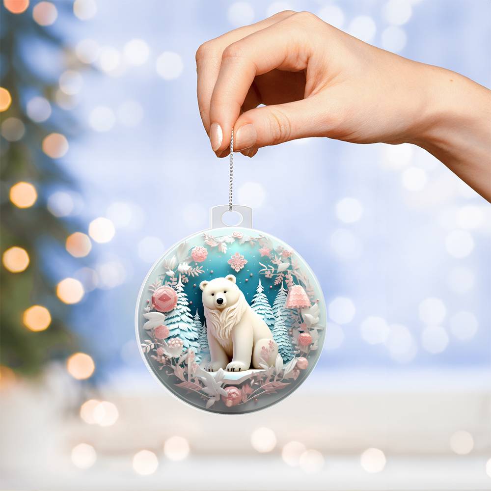 Pastel Pink and Blue Polar Bear Christmas Ornament - Acrylic Holiday Decor-[Heartfelt Family Gift]