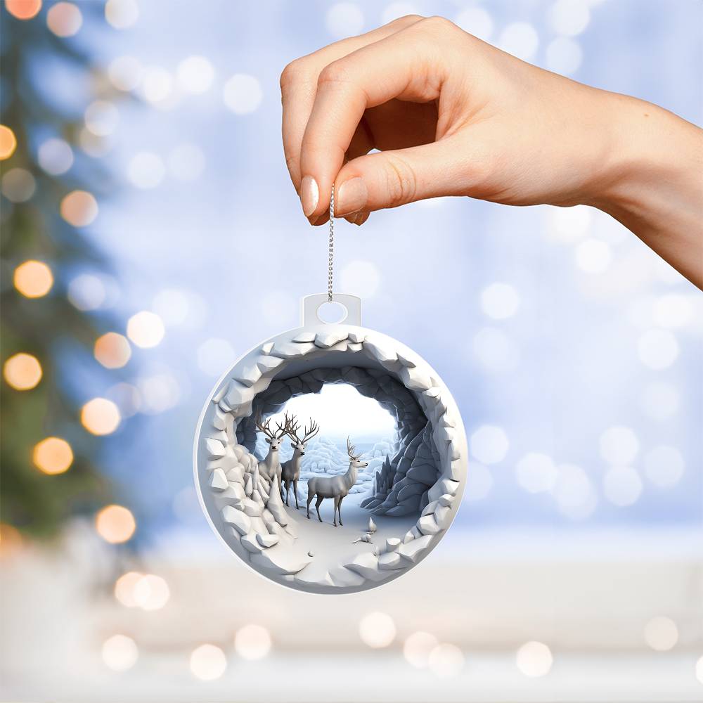 Rustic Winter Deer Acrylic Ornament  Handmade Holiday Decoration-[Heartfelt Family Gift]