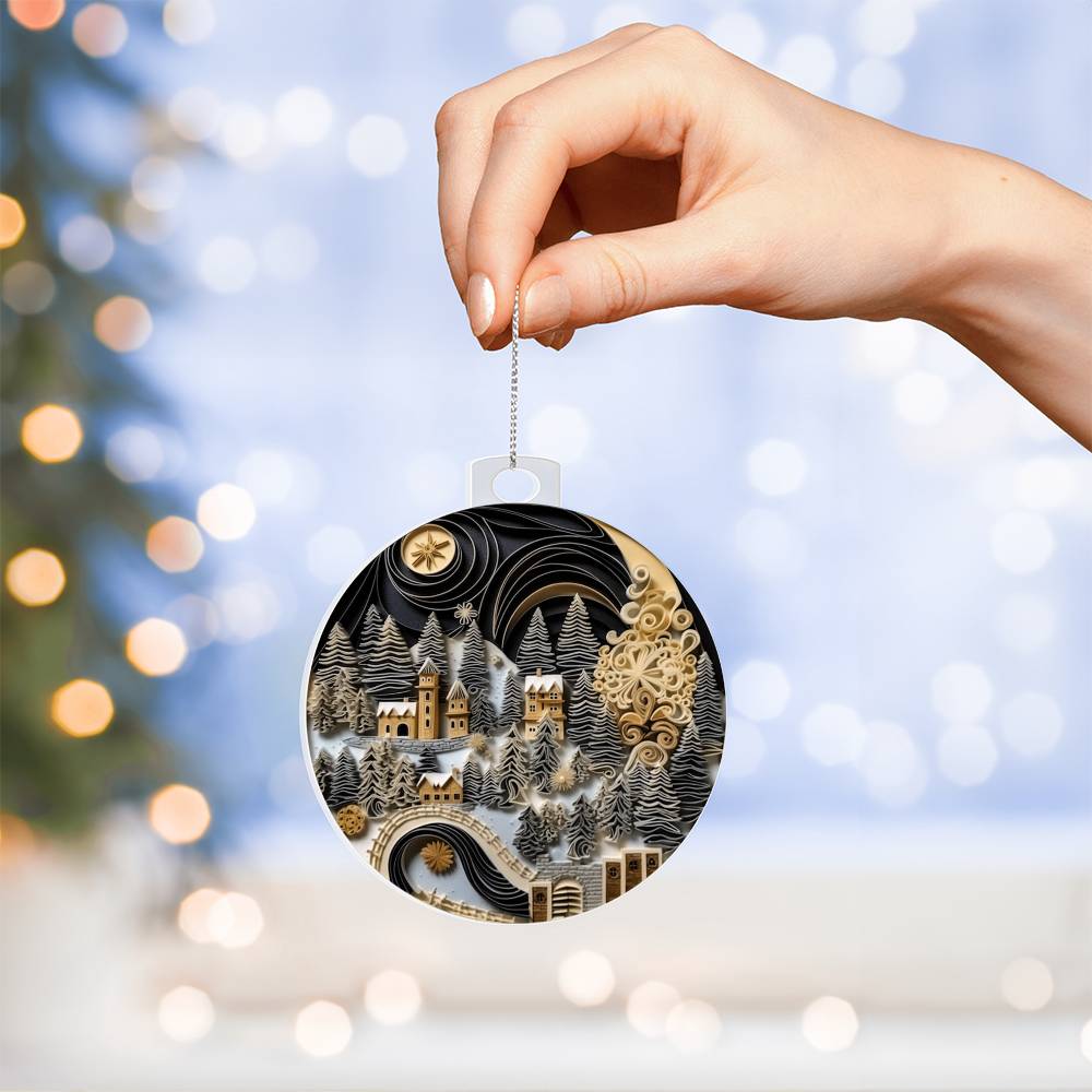 Village Quilling Effect Acrylic Ornament-[Heartfelt Family Gift]