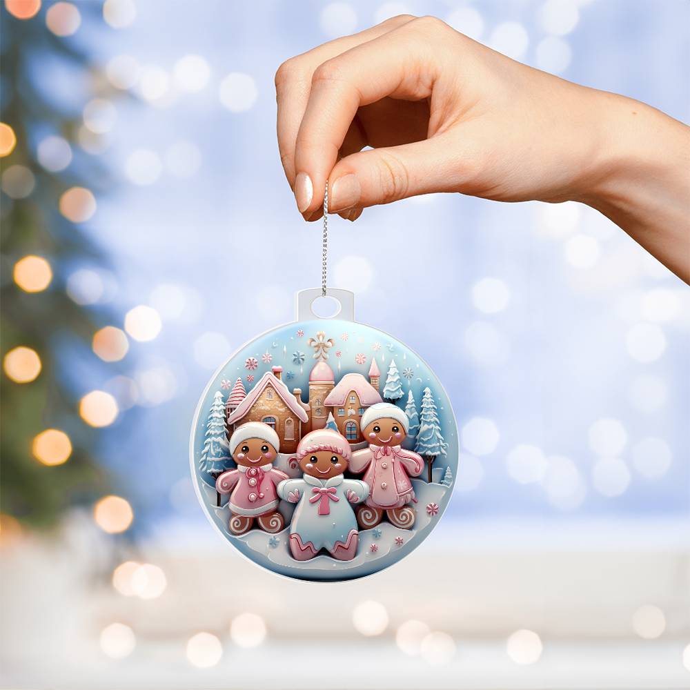 Pastel Pink and Blue Gingerbread Children Christmas Ornament - Acrylic Holiday Decor-[Heartfelt Family Gift]