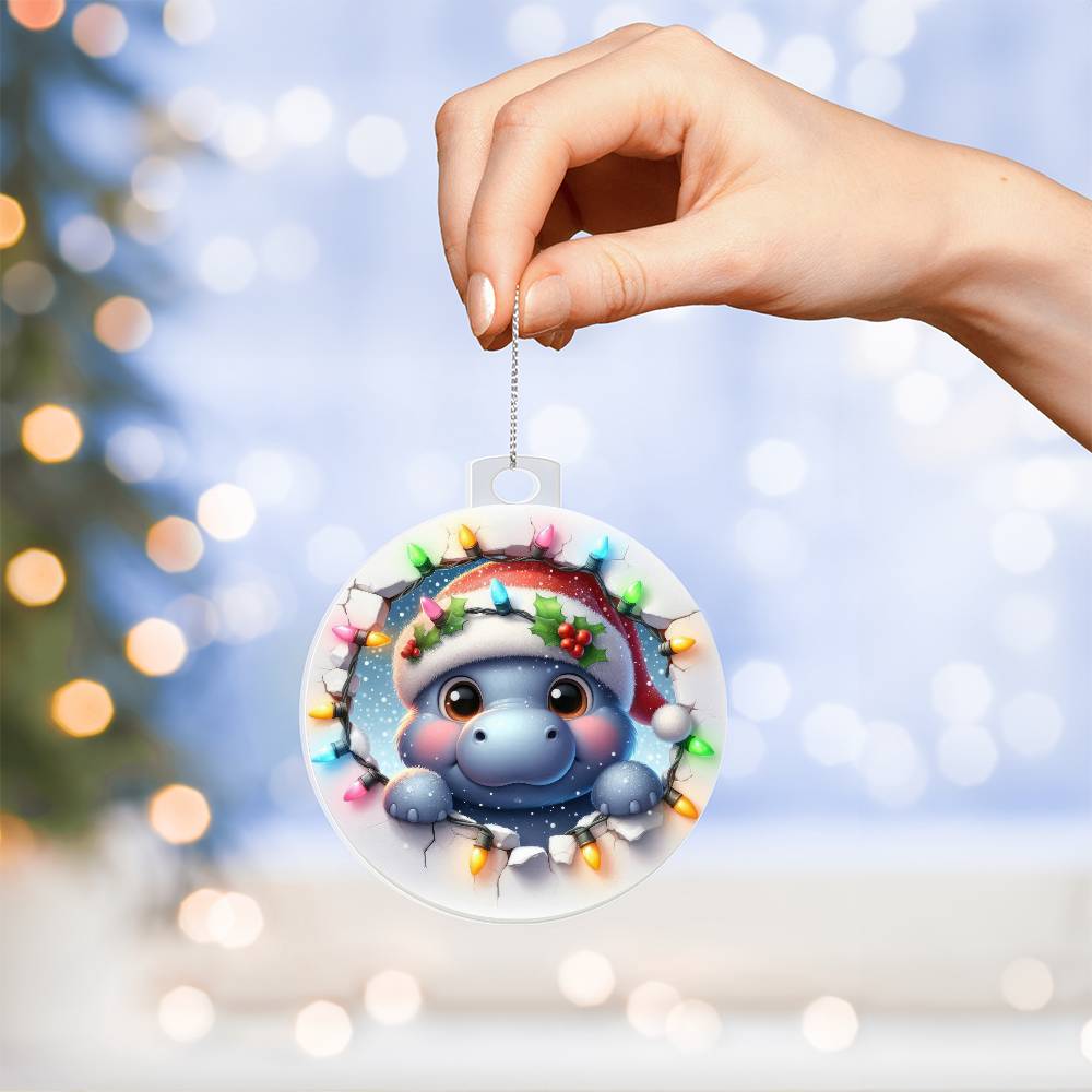 Hippo Breakaway 3d Effect Acrylic Ornament-[Heartfelt Family Gift]