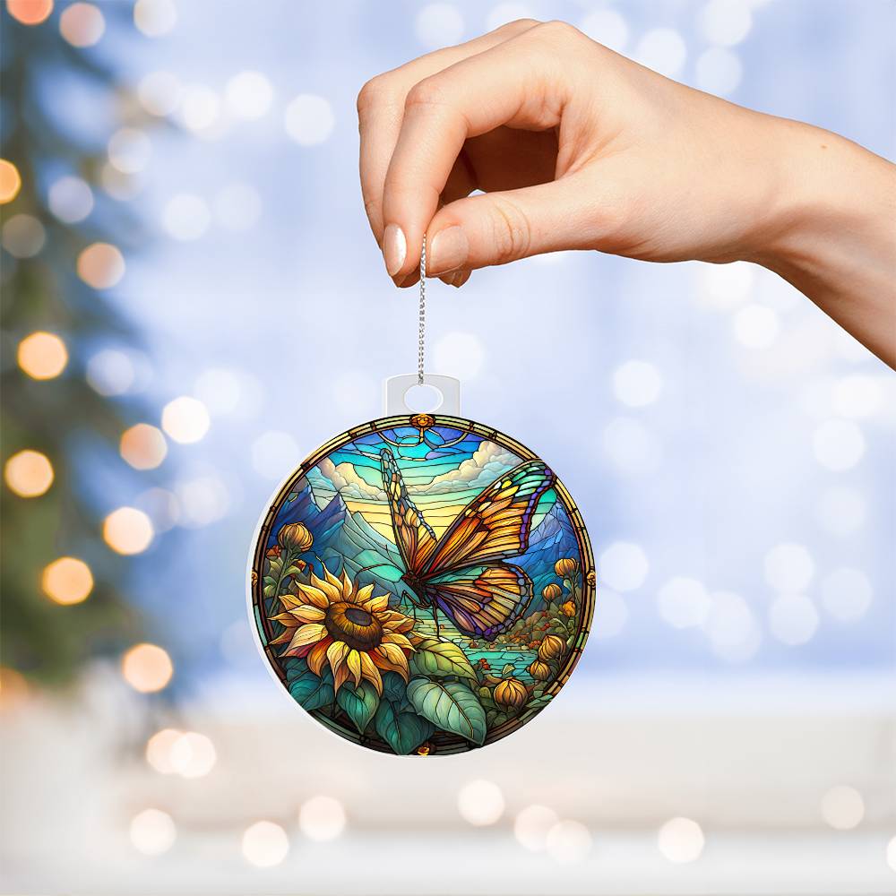 Butterfly Acrylic Christmas Ornament Faux Stained Glass Look-[Heartfelt Family Gift]