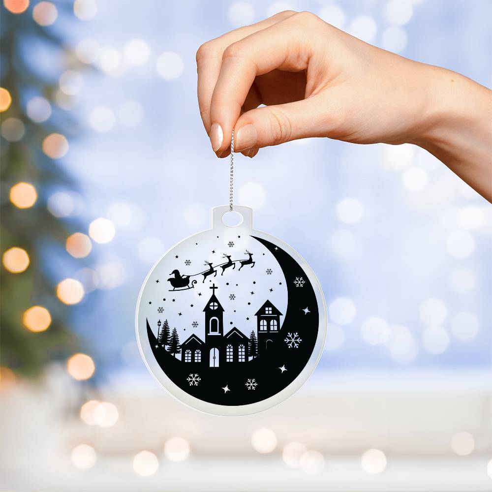 Santa and Sleigh Christmas Village Christmas Tree Ornament-[Heartfelt Family Gift]