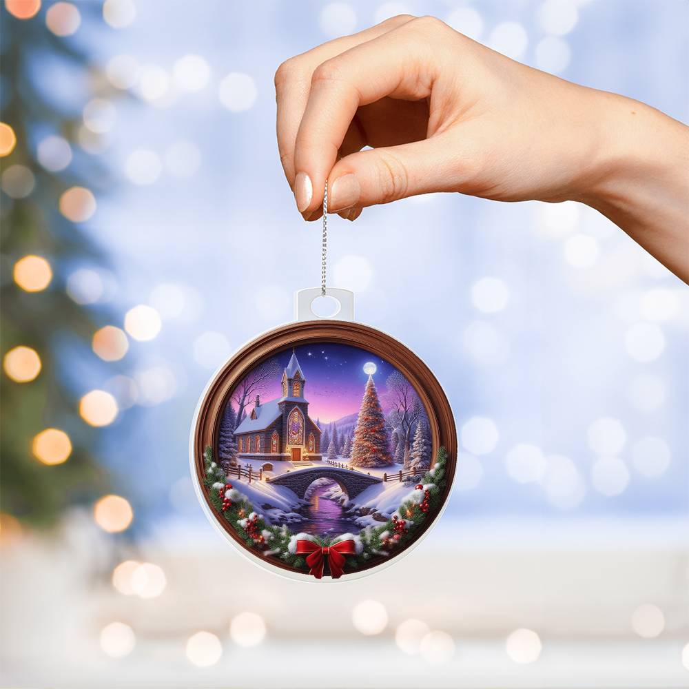 Snowy Church Acrylic Christmas Ornament