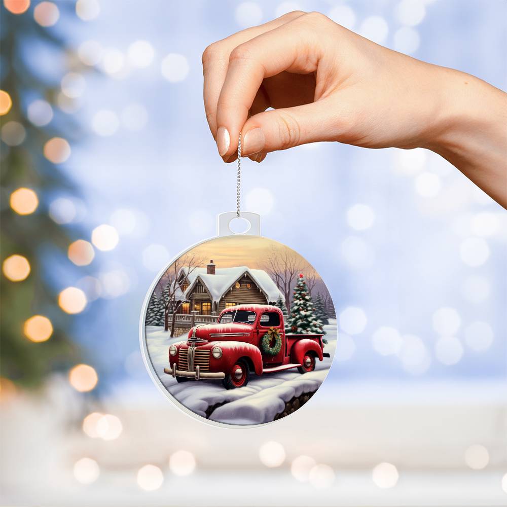 Red Truck Acrylic Christmas Ornament-[Heartfelt Family Gift]