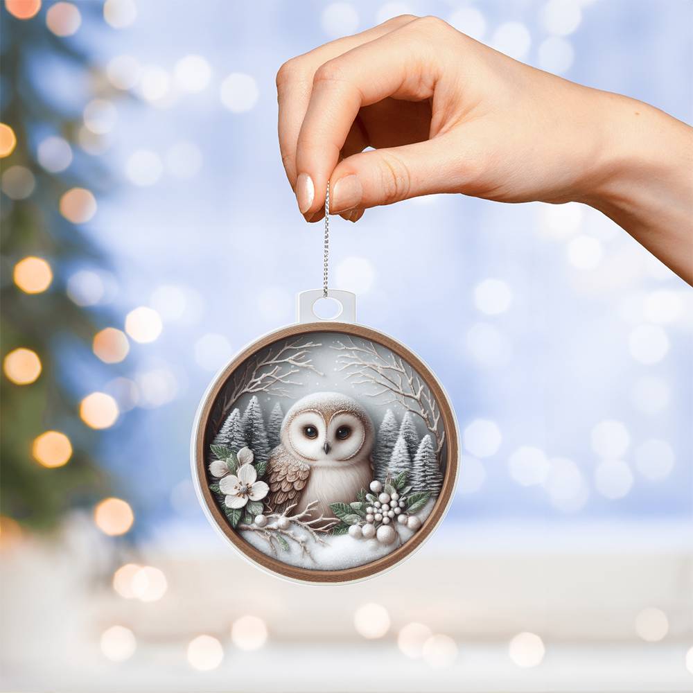 Woodland Owl 3D Effect Acrylic Christmas Ornament