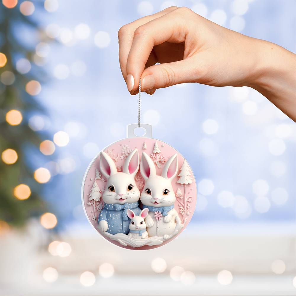 Pastel Pink and Blue Bunny Family Christmas Ornament - Acrylic Adorable Additions to Your Tree-[Heartfelt Family Gift]