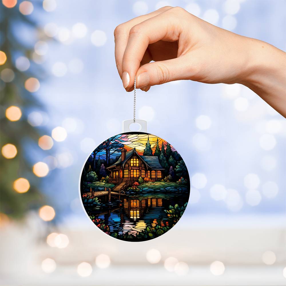 Handcrafted Stained Glass Lake House Christmas Ornament - Perfect for Decorating Your Holiday Home-[Heartfelt Family Gift]