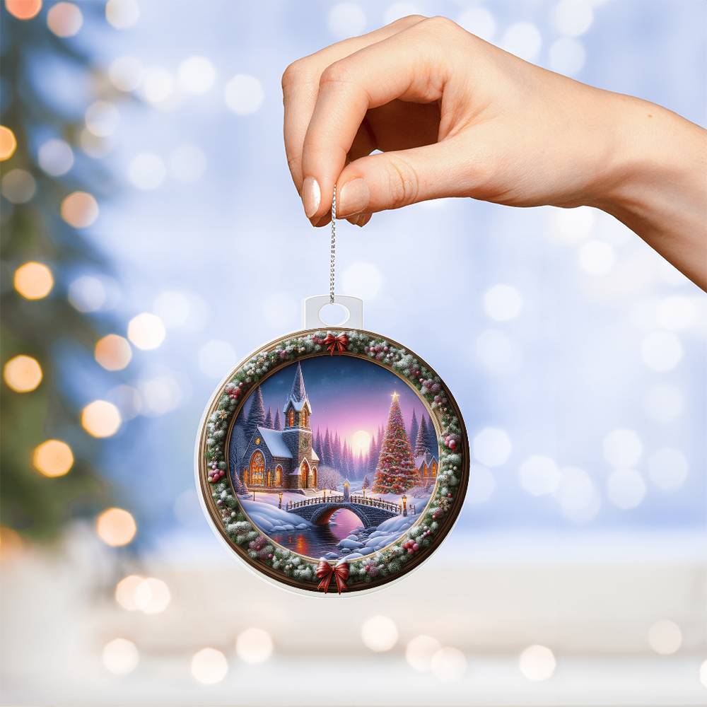Snowy Church Acrylic Christmas Ornament