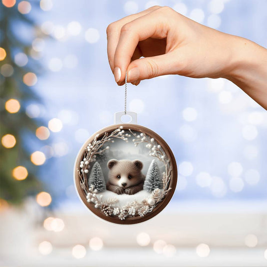 Woodland Bear 3D Effect Christmas Ornament