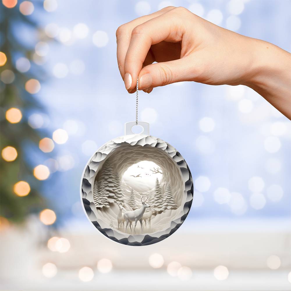 Acrylic Christmas Ornament Snowy Woods 3D Effect-[Heartfelt Family Gift]