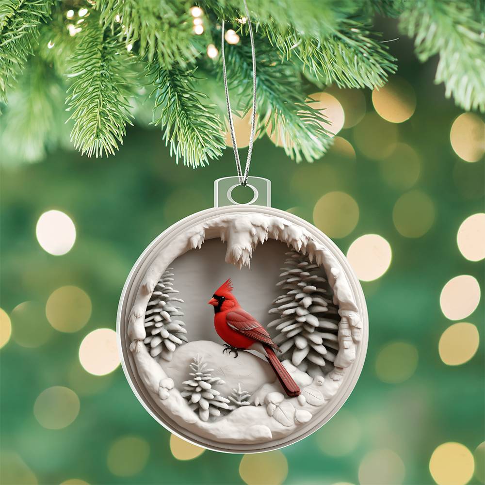 Cardinal 3d Effect Acrylic Ornament-[Heartfelt Family Gift]