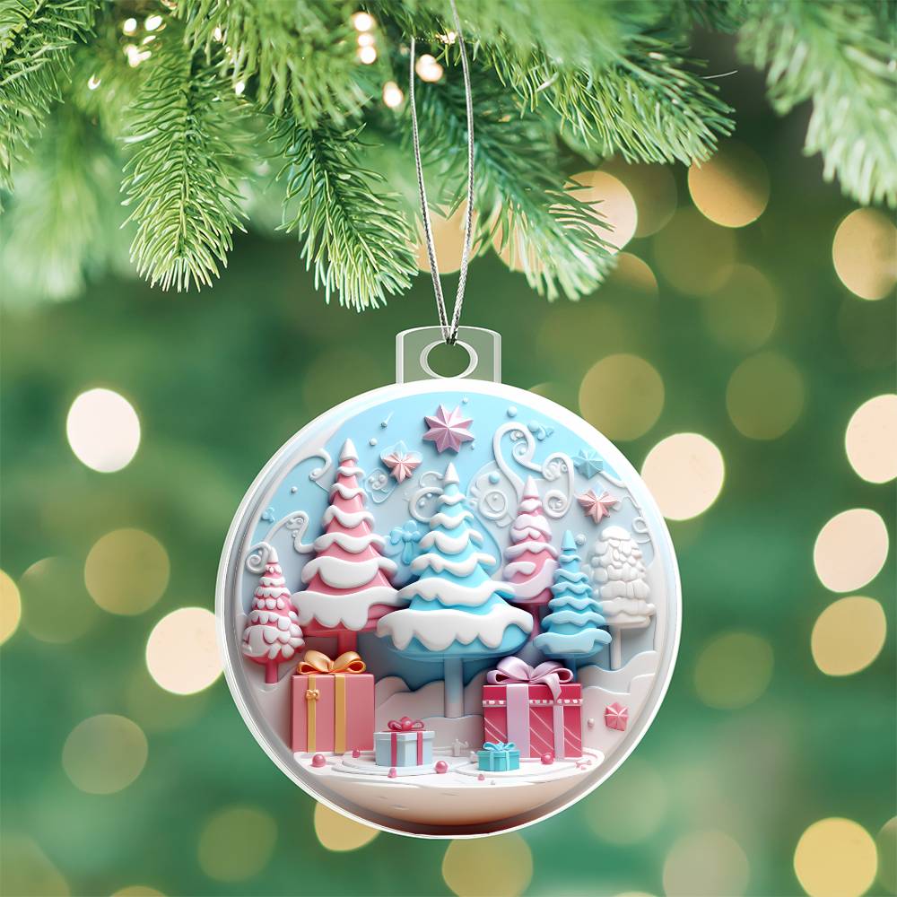 Pastel Pink and Blue Christmas Tree Ornament - Handcrafted Holiday Dcor-[Heartfelt Family Gift]