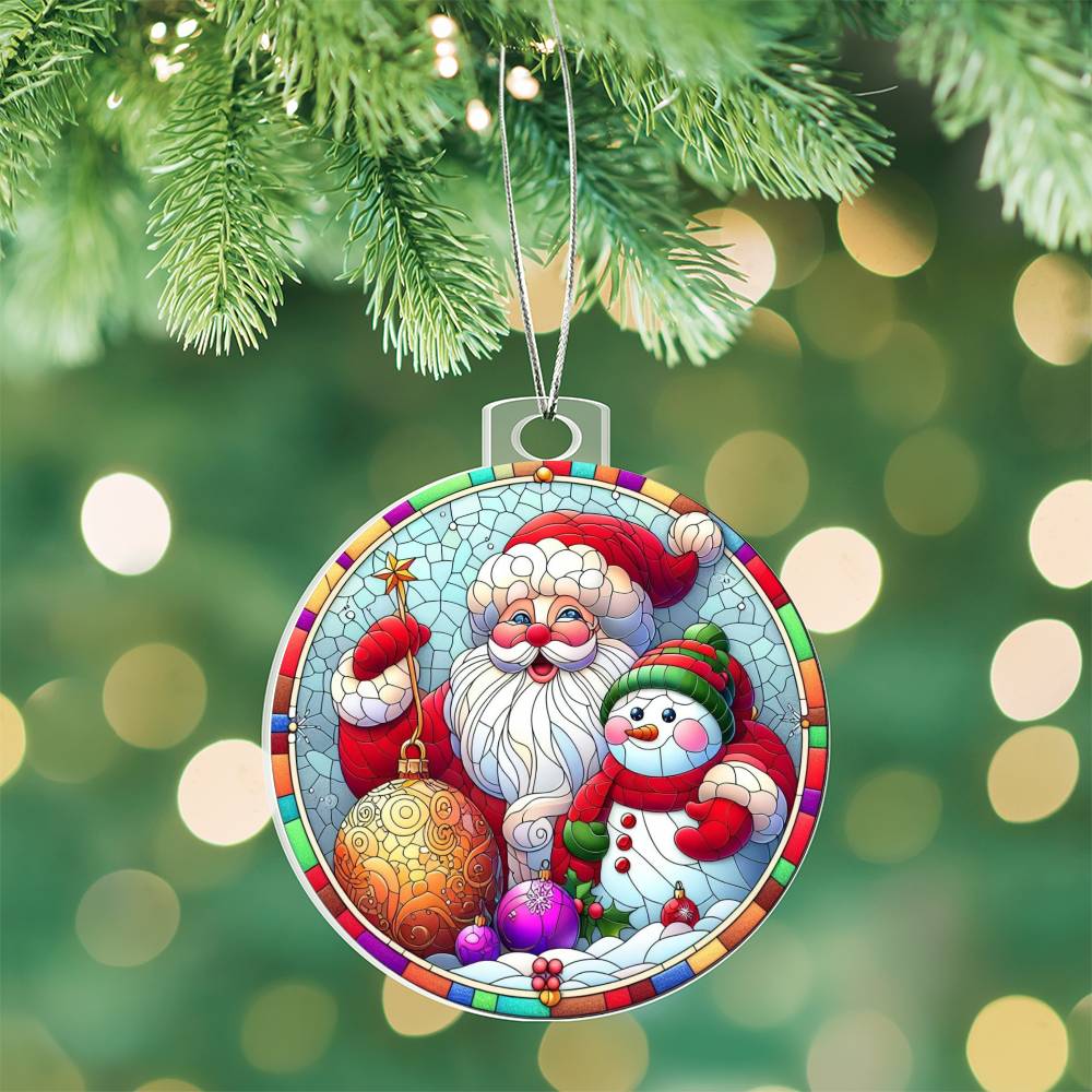 Stained Glass-Style Acrylic Christmas Ornament Santa and Snowman for Festive Decor-[Heartfelt Family Gift]