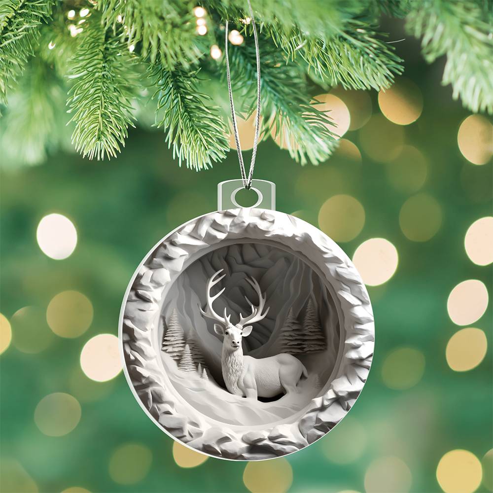 White Deer 3d Effect Acrylic Ornament-[Heartfelt Family Gift]