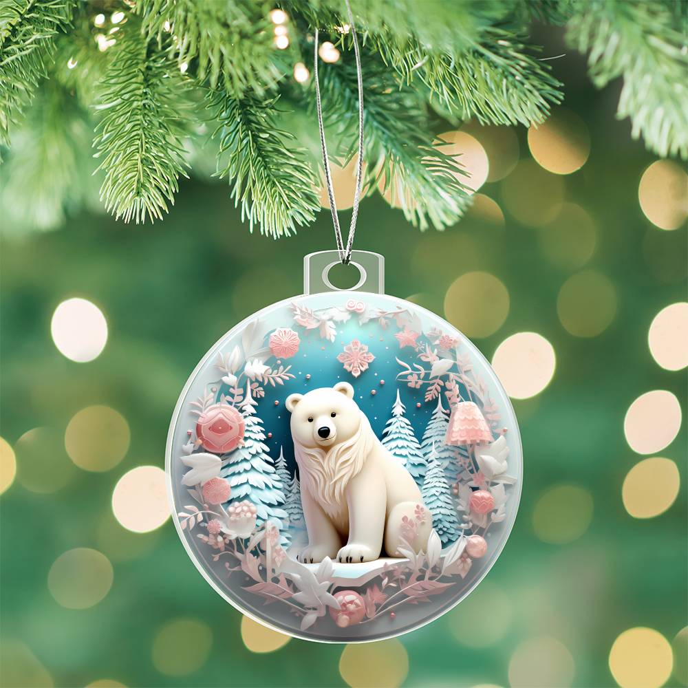 Pastel Pink and Blue Polar Bear Christmas Ornament - Acrylic Holiday Decor-[Heartfelt Family Gift]