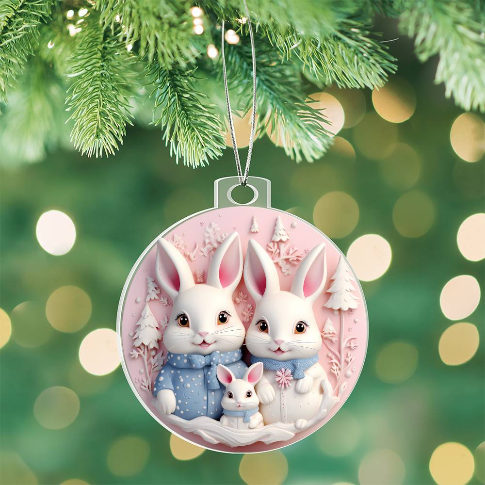 Pastel Pink and Blue Bunny Family Christmas Ornament - Acrylic Adorable Additions to Your Tree-[Heartfelt Family Gift]