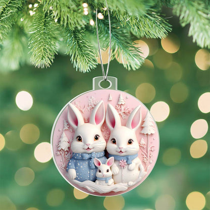 Pastel Pink and Blue Bunny Family Christmas Ornament - Acrylic Adorable Additions to Your Tree-[Heartfelt Family Gift]