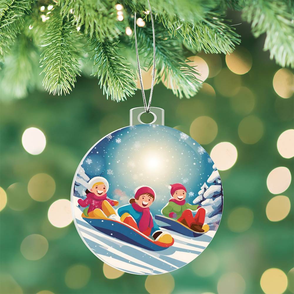 Kids Sledding Christmas Ornament - Snow Day Fun Decoration-[Heartfelt Family Gift]