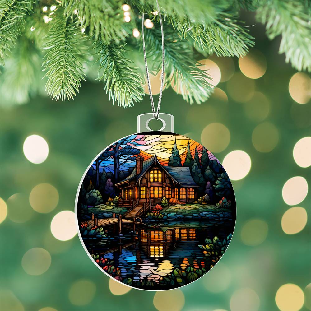 Handcrafted Stained Glass Lake House Christmas Ornament - Perfect for Decorating Your Holiday Home-[Heartfelt Family Gift]