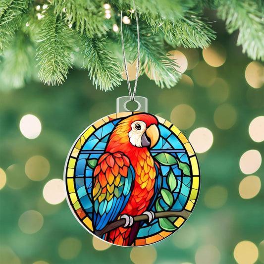 Festive Stained Glass Parrot Christmas Tree Ornament - Unique Handcrafted Design for Bird Lovers-[Heartfelt Family Gift]