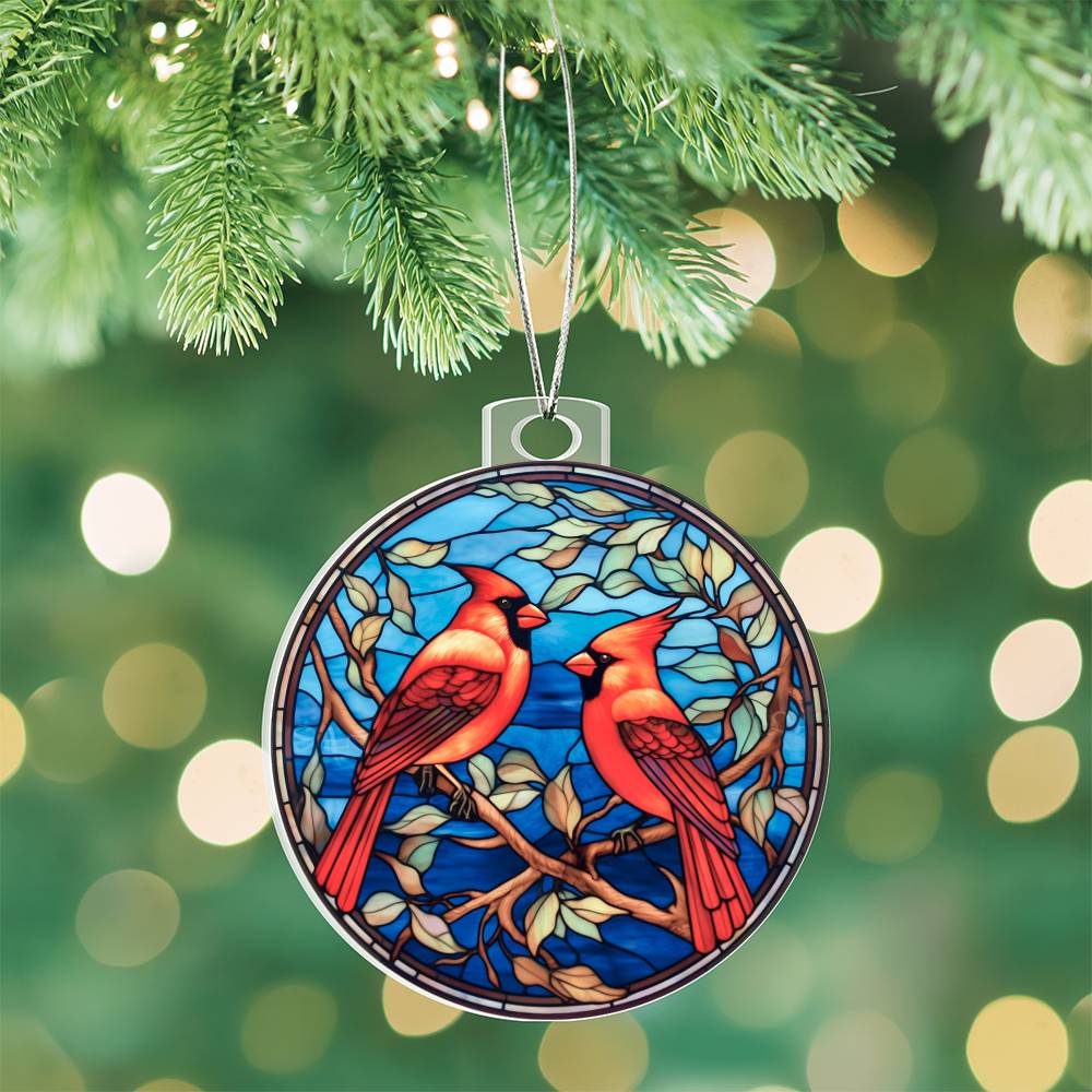 Cardinals Stained Glass Acrylic Ornament-[Heartfelt Family Gift]