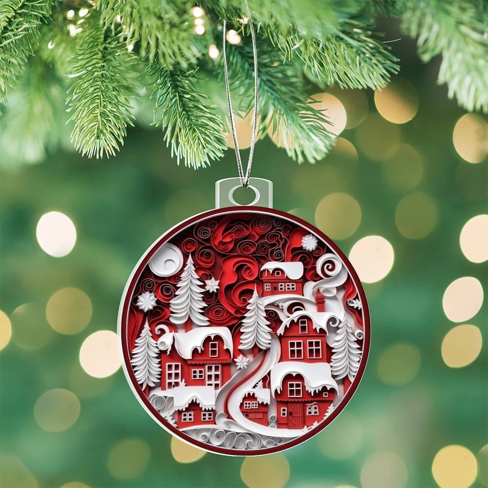 Red Christmas Village Acrylic Ornament-[Heartfelt Family Gift]