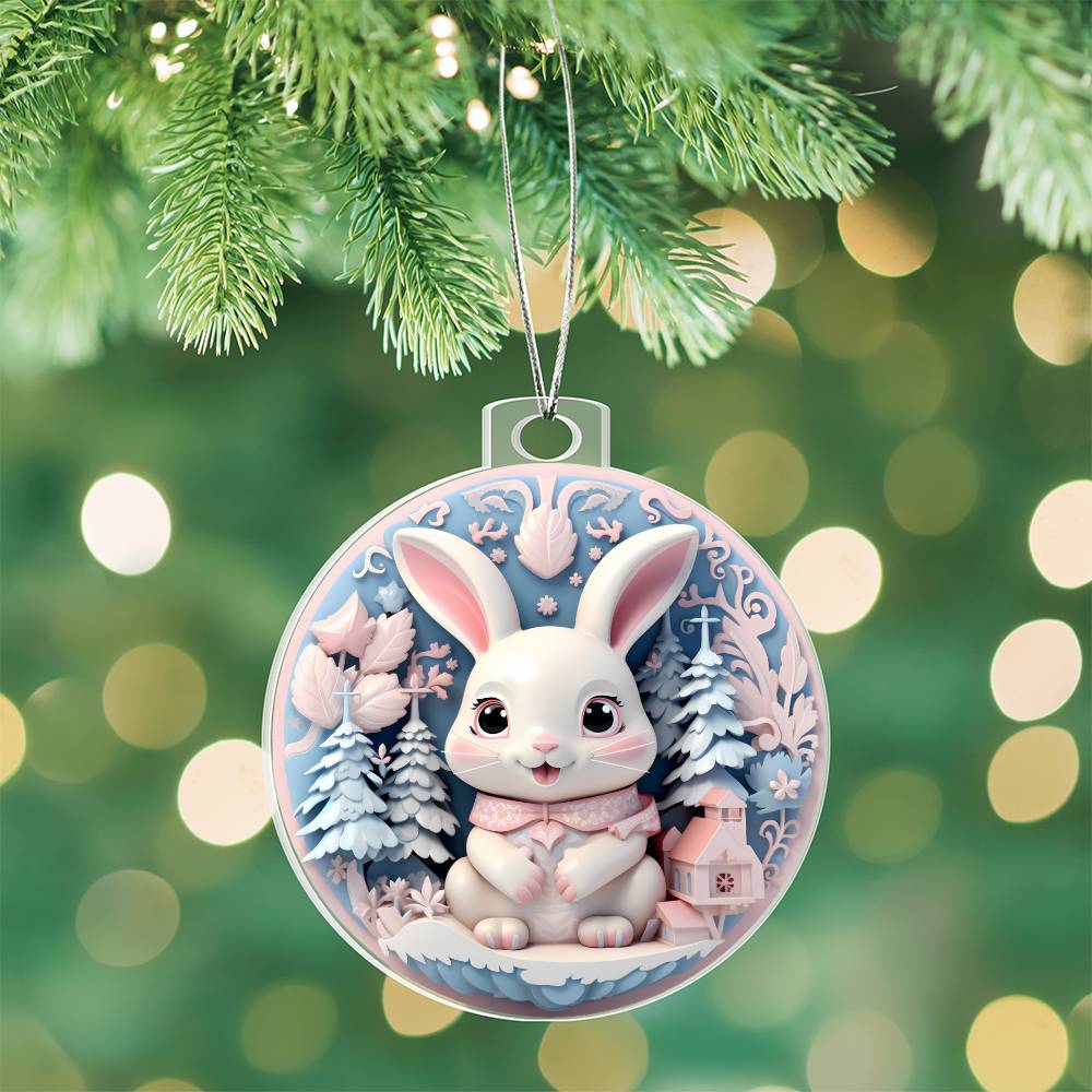 Pastel Bunny Acrylic Christmas Ornament - Pink and Blue Holiday Decoration-[Heartfelt Family Gift]
