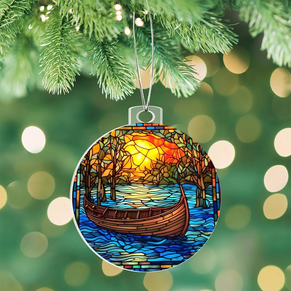 Canoe Acrylic Christmas Ornament - Festive Holiday Decor for Nature Lovers-[Heartfelt Family Gift]