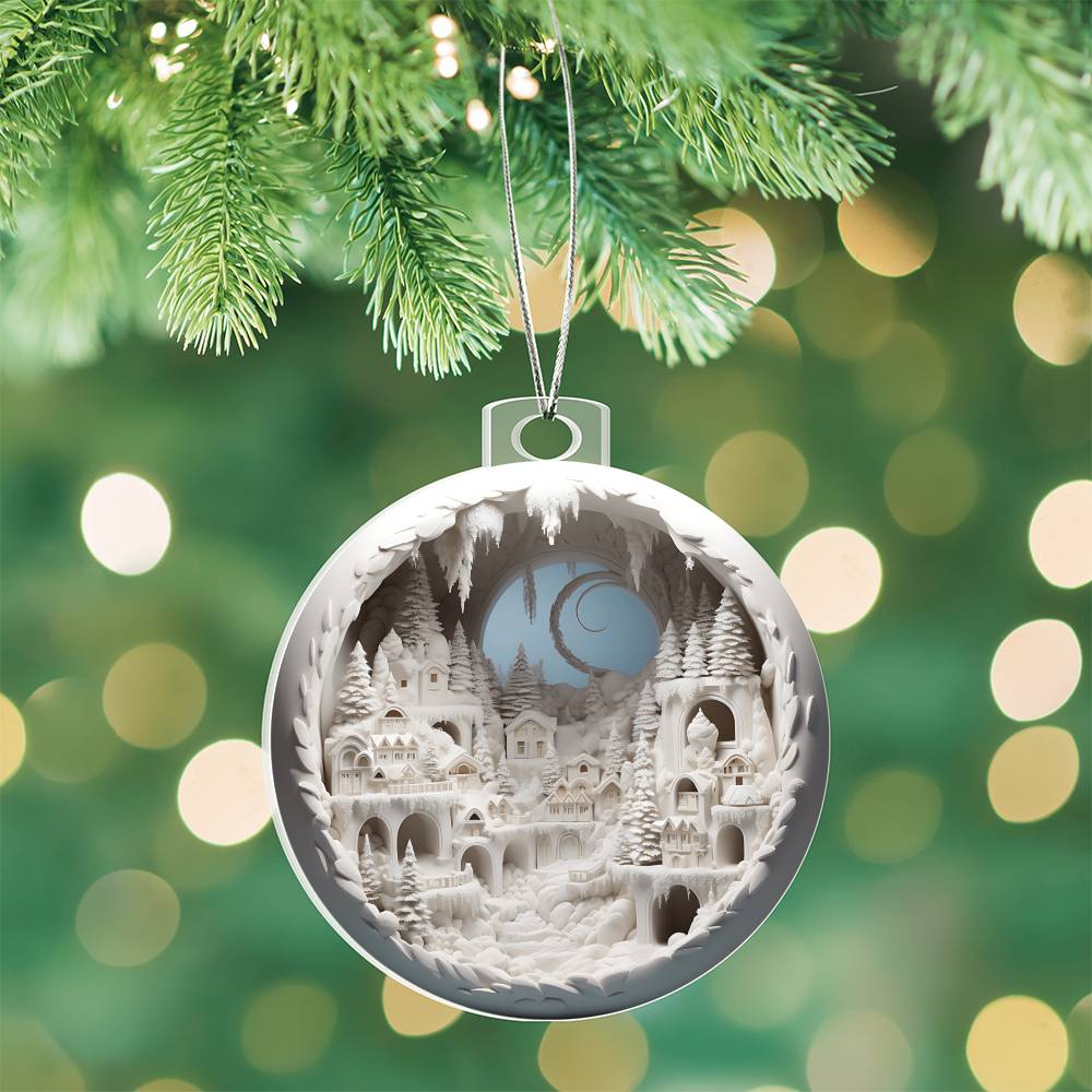 3D Winter Scene Acrylic Ornament - Snowy Ornament for Holiday Decor-[Heartfelt Family Gift]