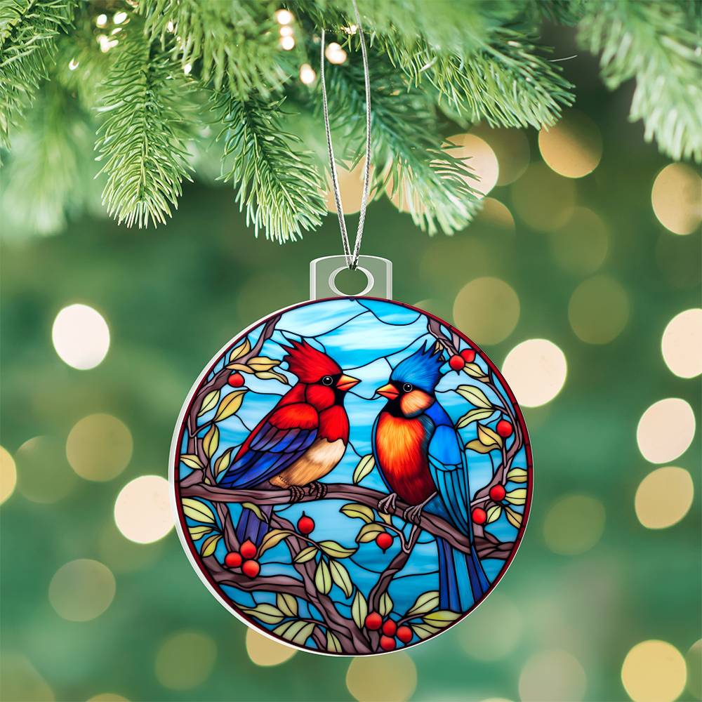 Cardinal Birds Stained Glass Effect Acrylic Christmas Ornament-[Heartfelt Family Gift]