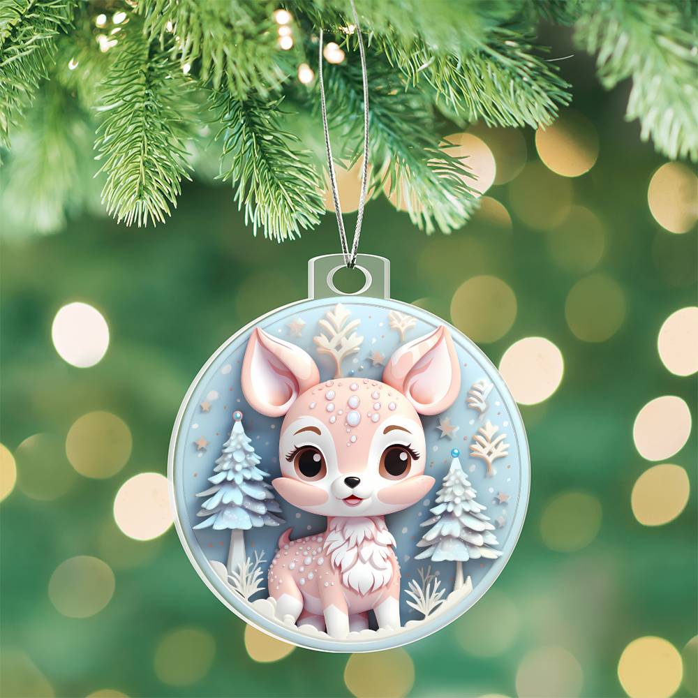 Pastel Pink and Blue Baby Deer Acrylic Christmas Ornament-[Heartfelt Family Gift]