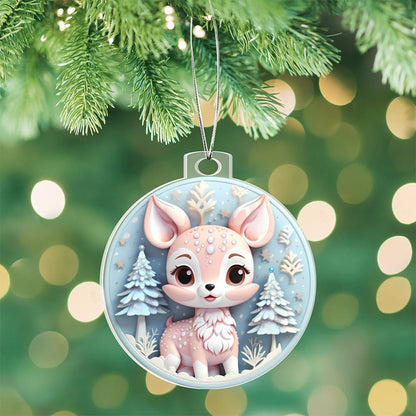 Pastel Pink and Blue Baby Deer Acrylic Christmas Ornament-[Heartfelt Family Gift]