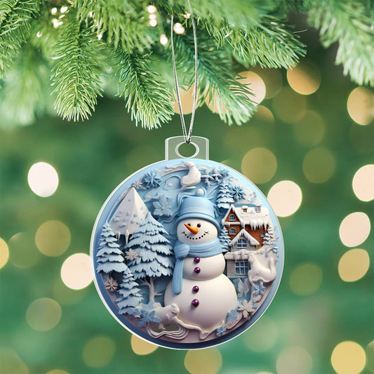 Pastel Blue Snowman Acrylic Christmas Ornament - Festive Holiday Decor-[Heartfelt Family Gift]