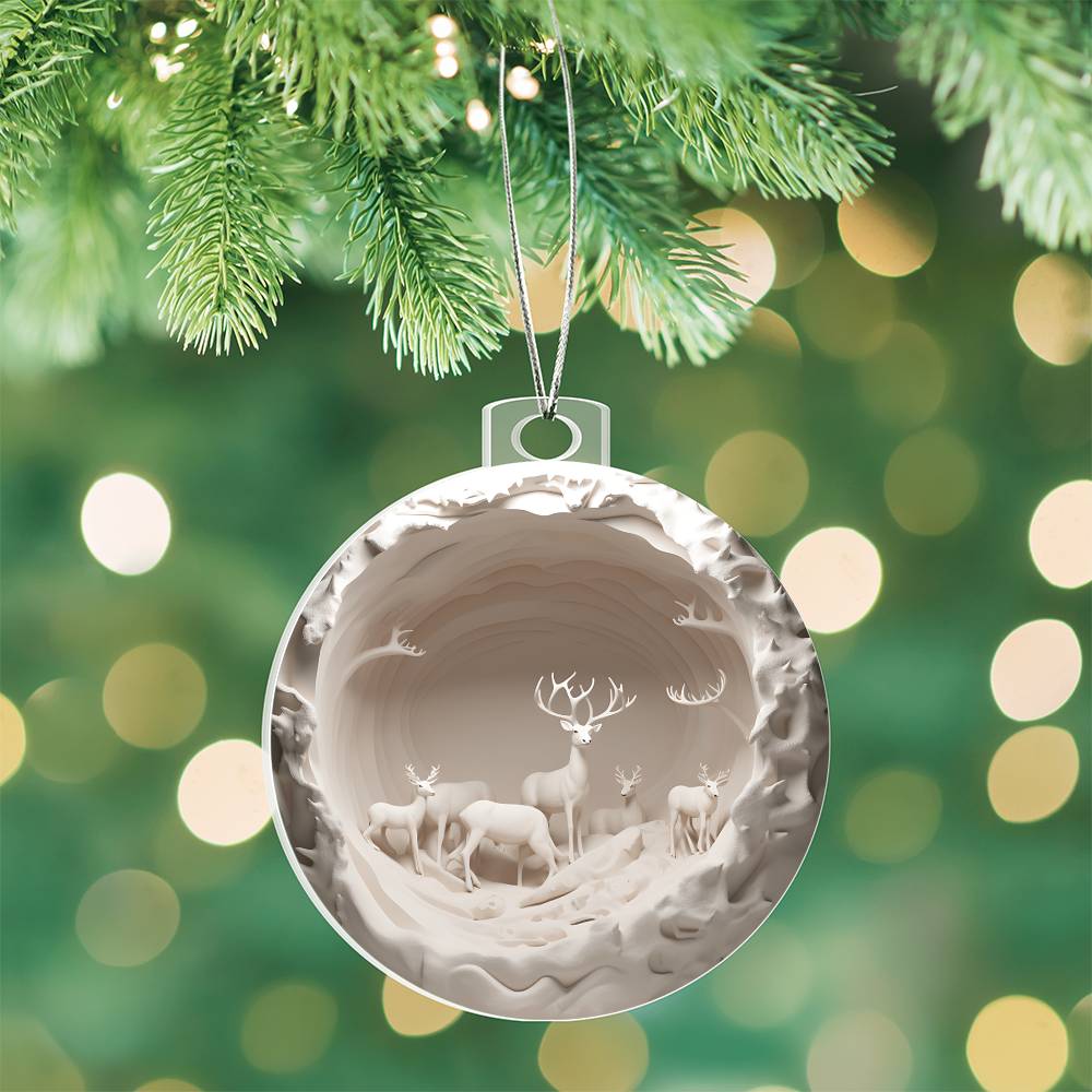 3D Winter Deer Acrylic Ornament - Handcrafted Holiday Decor-[Heartfelt Family Gift]