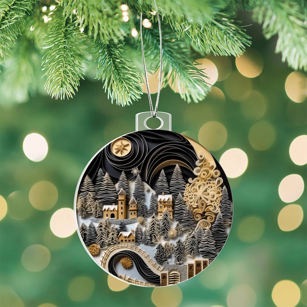 Village Quilling Effect Acrylic Ornament-[Heartfelt Family Gift]
