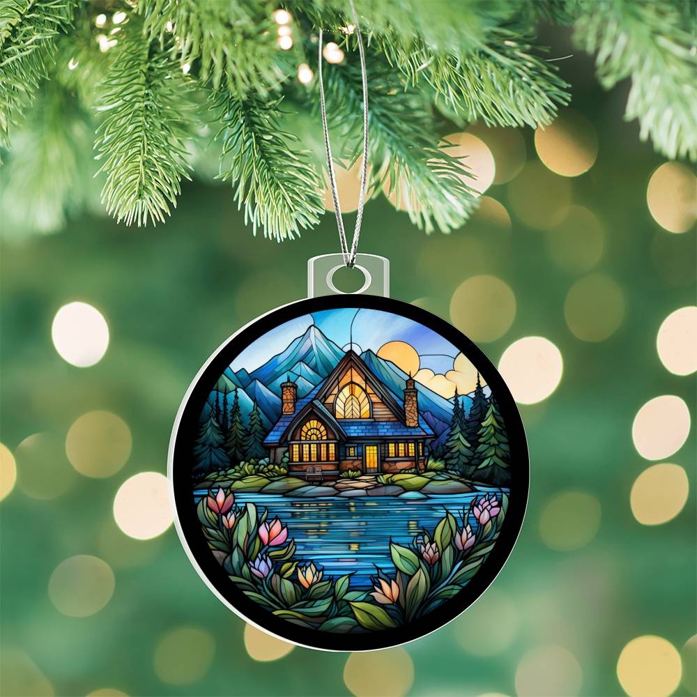 Stained Glass Lake House Christmas Ornament - Handcrafted Holiday Decor-[Heartfelt Family Gift]