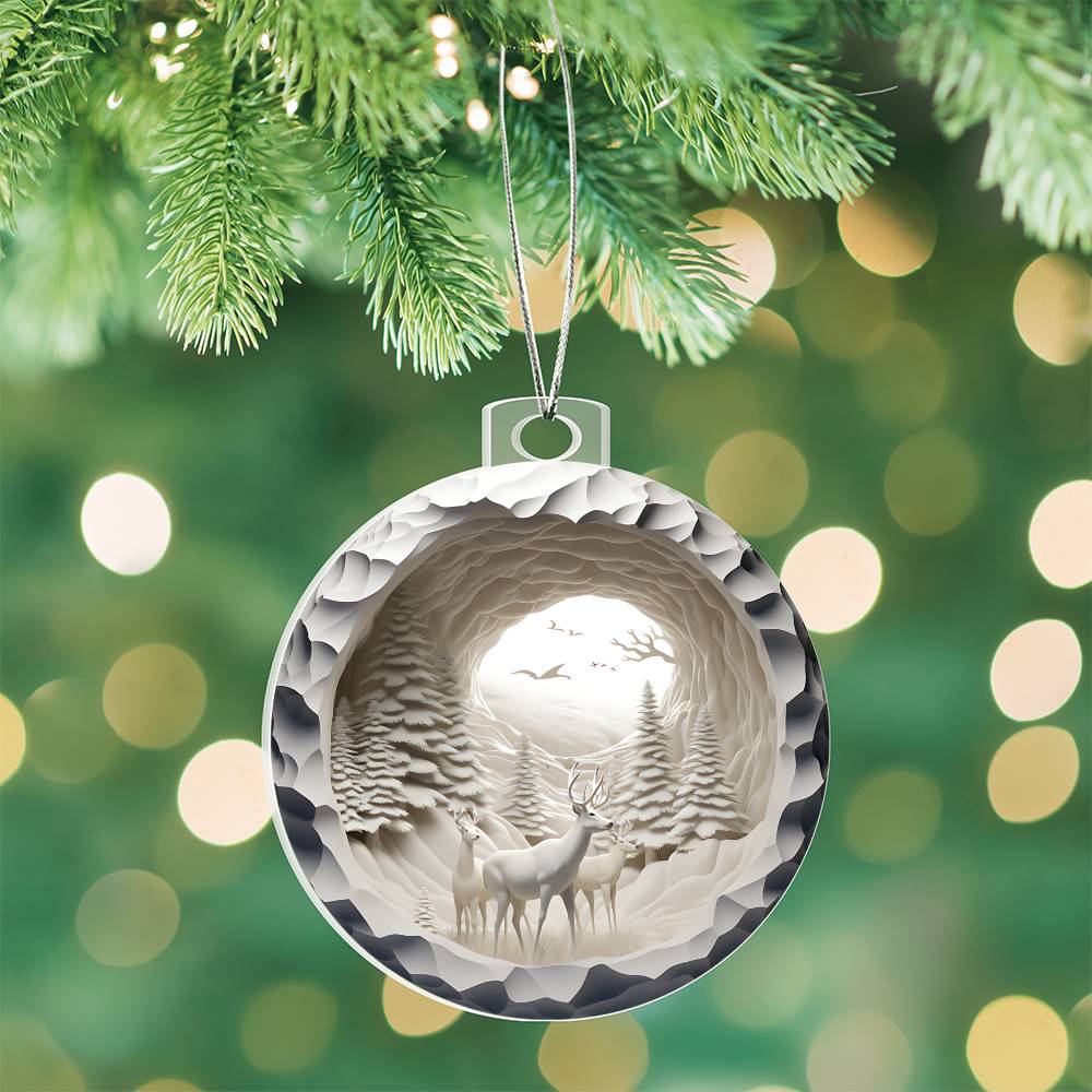 Acrylic Christmas Ornament Snowy Woods 3D Effect-[Heartfelt Family Gift]
