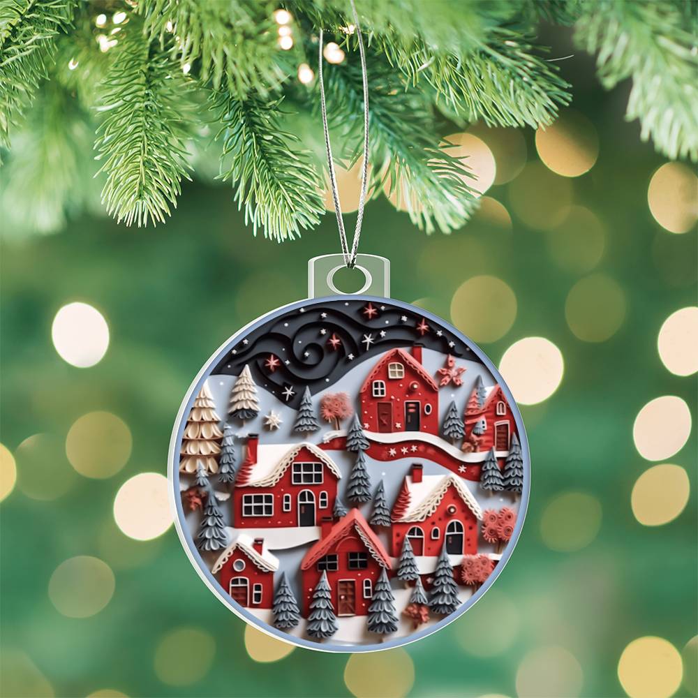Red Christmas Village Acrylic Ornament-[Heartfelt Family Gift]