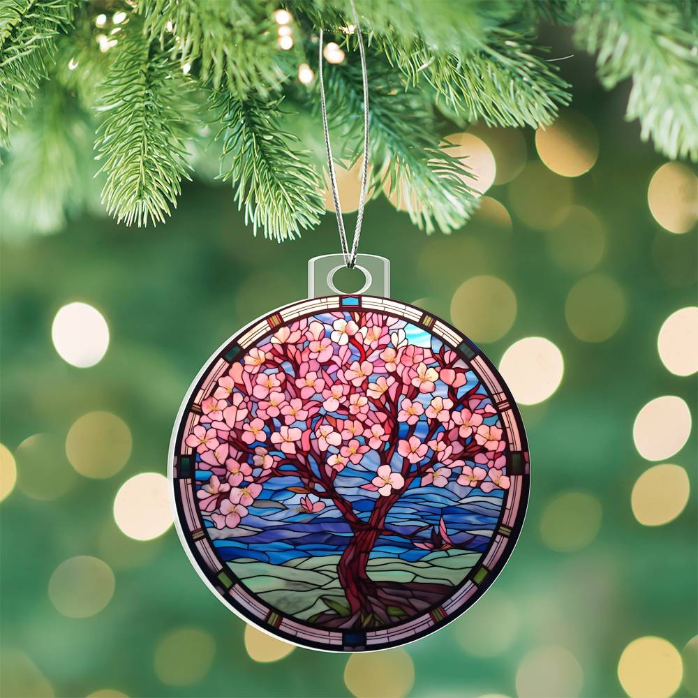 Cherry Blossom Acrylic Christmas Ornament - Festive Holiday Decor-[Heartfelt Family Gift]