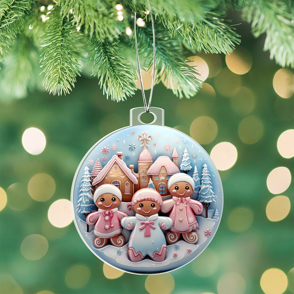 Pastel Pink and Blue Gingerbread Children Christmas Ornament - Acrylic Holiday Decor-[Heartfelt Family Gift]