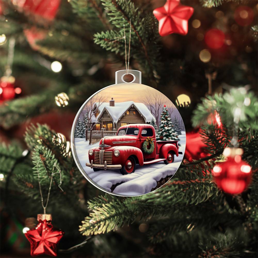 Red Truck Acrylic Christmas Ornament-[Heartfelt Family Gift]