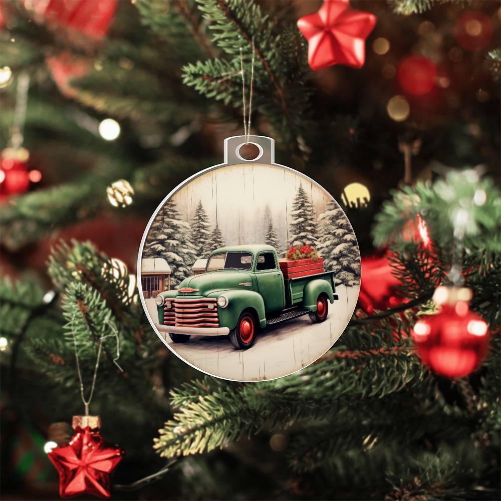 Christmas Pickup truck Acrylic Christmas Ornament-[Heartfelt Family Gift]