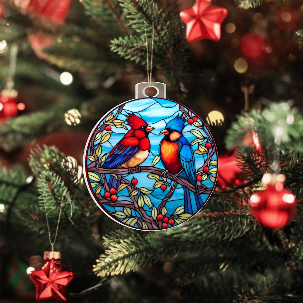 Cardinal Birds Stained Glass Effect Acrylic Christmas Ornament-[Heartfelt Family Gift]